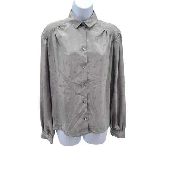 Stuart Lang VTG women's Blouse Gray Size 13/14 Light Academia Proper Career - Picture 2 of 7